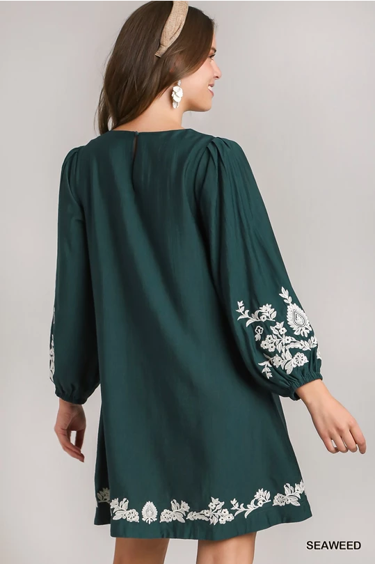 Sage bubble sleeve dress