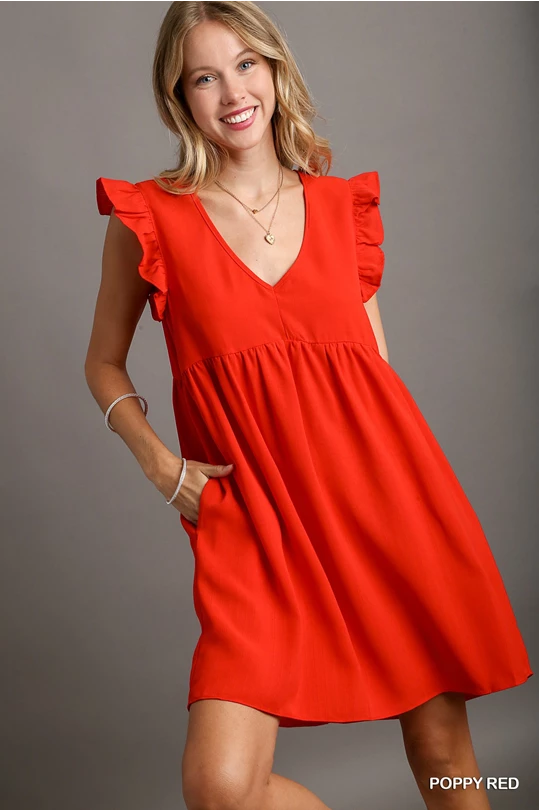 V-neck Ruffle sleeves Dress