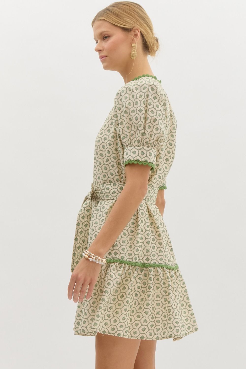 Green Tea puff sleeve dress