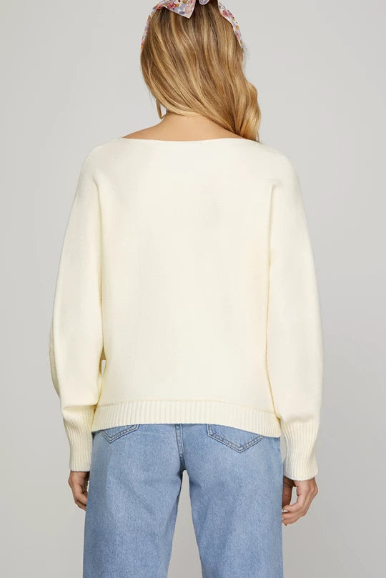 Cream long sleeve boat neck sweater