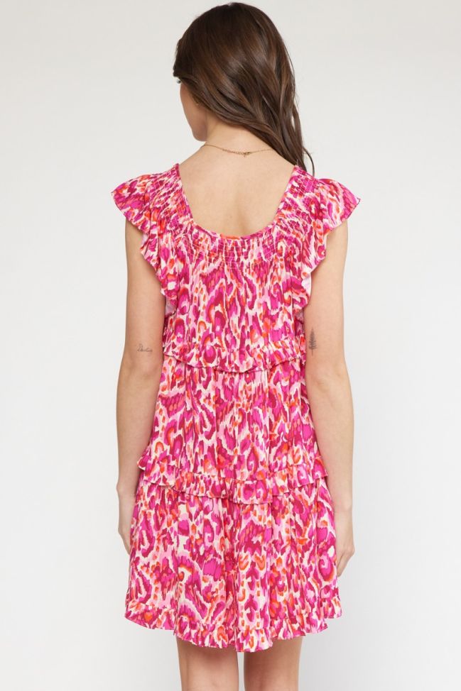 Pink print square neck dress