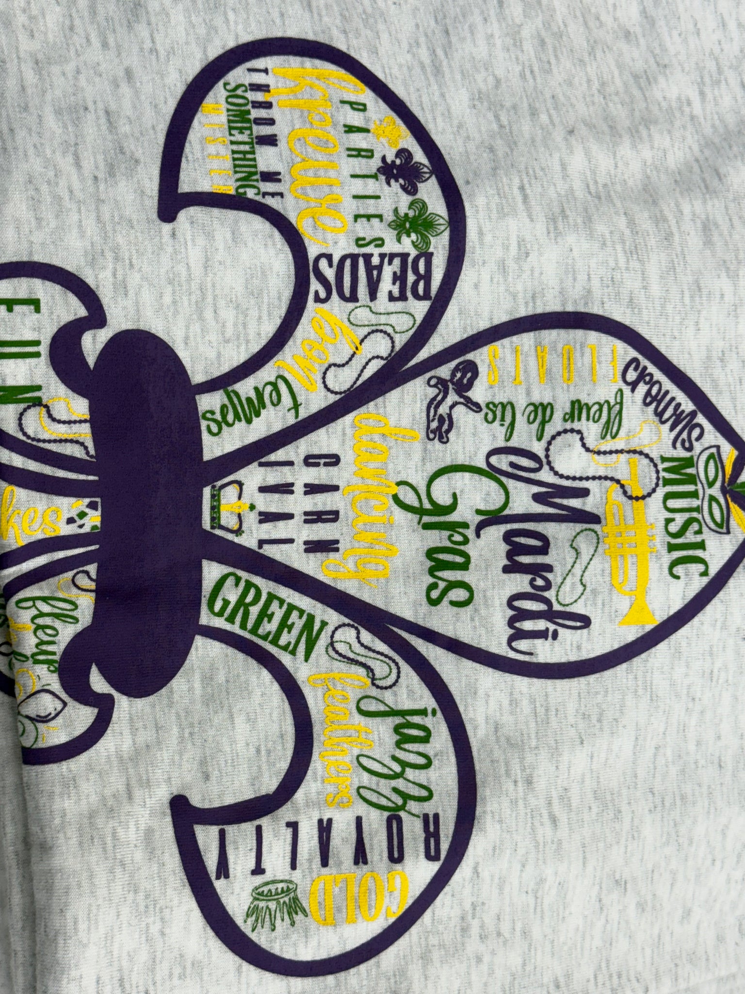 Mardi Gras Fleur of Lis grey top