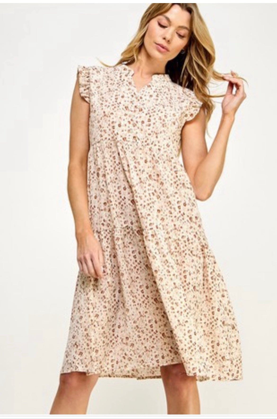 Beige floral Midi Dress