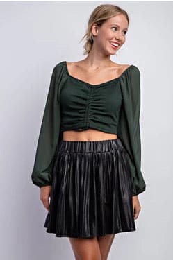 Black Pleated Faux Leather Skirt