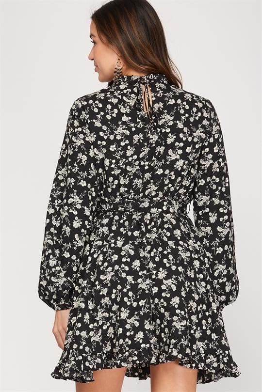 Black long sleeve printed Dress