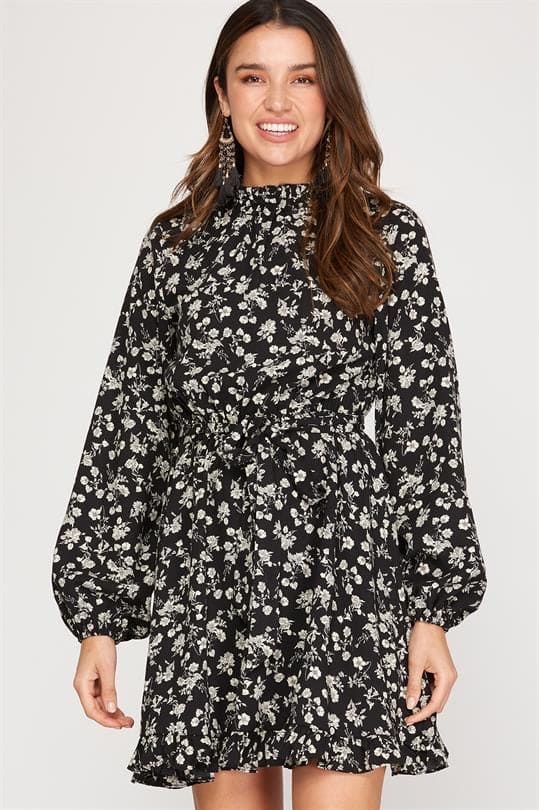 Black long sleeve printed Dress