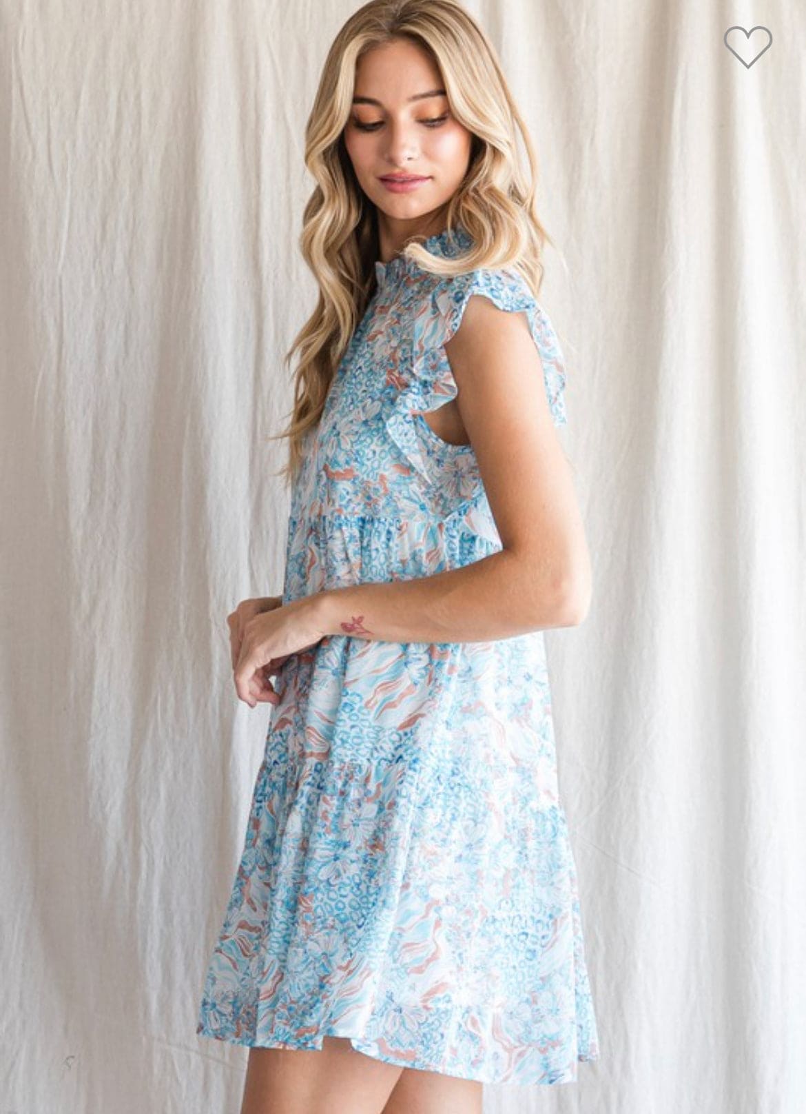 Blue ruffle woven dress