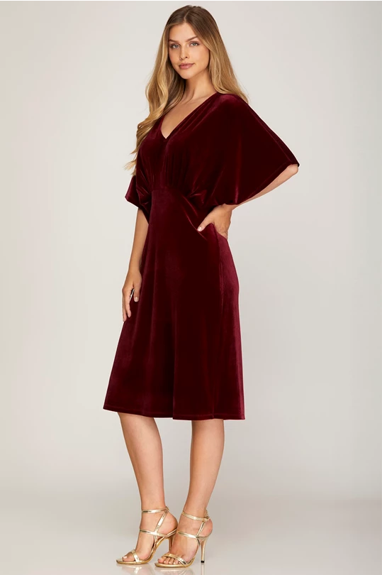 Burgundy velvet kimono dresses