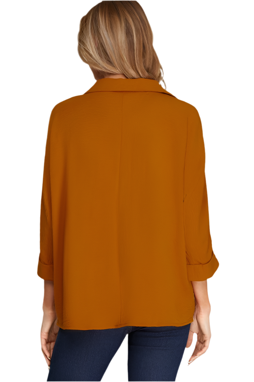 Caramel 3/4 sleeve woven top