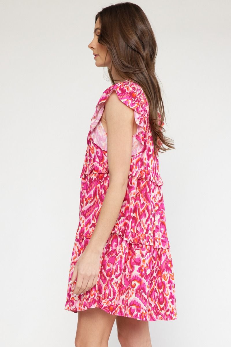 Pink print square neck dress