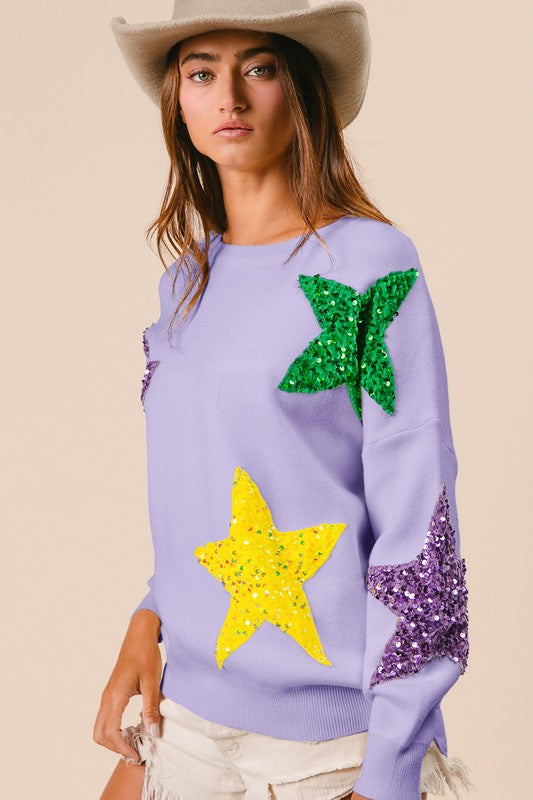 Mardi Gras Lavender star sweater