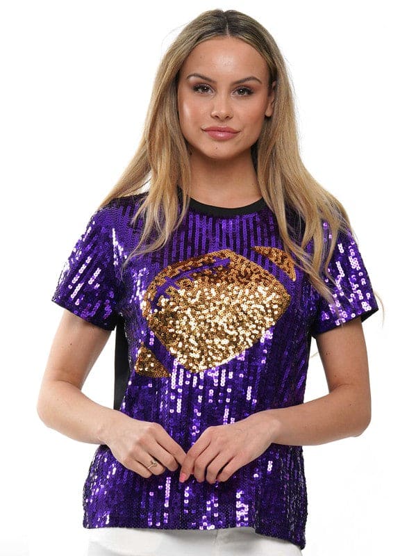 Game Day Sequin shirt with sequin football LSU Purple and Gold