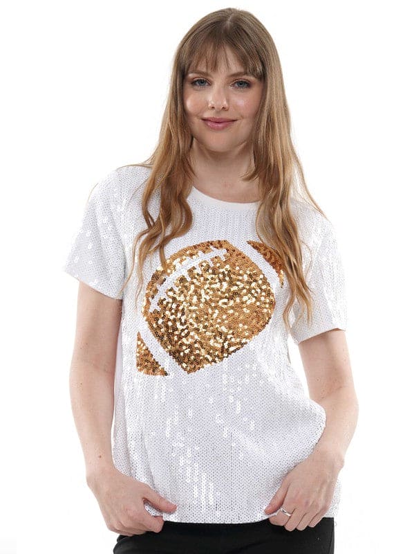 Game Day Sequin shirt with sequin football Saints White and Gold