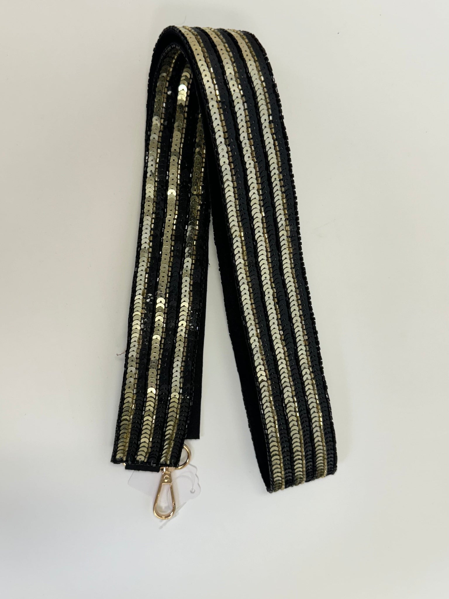 Game Day black and Gold straps Black gold sequin stripes