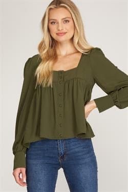 Long cuff sleeve square neck top