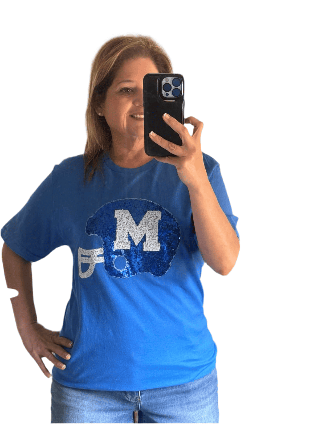 Mandeville sequin football t shirt