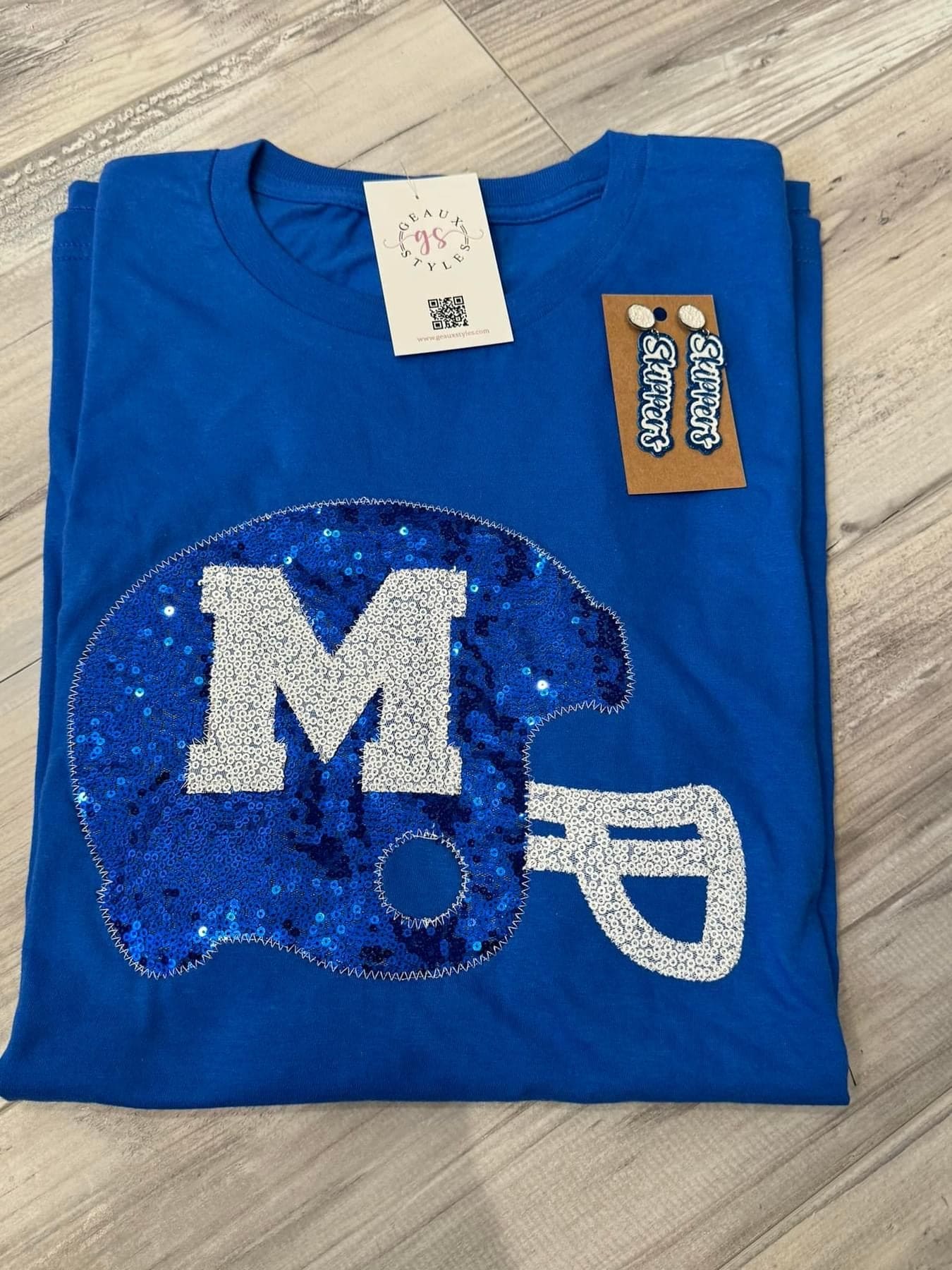 Mandeville sequin football t shirt