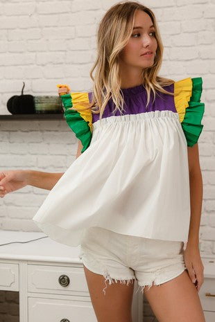 Mardi Gras Layered ruffle sleeve top