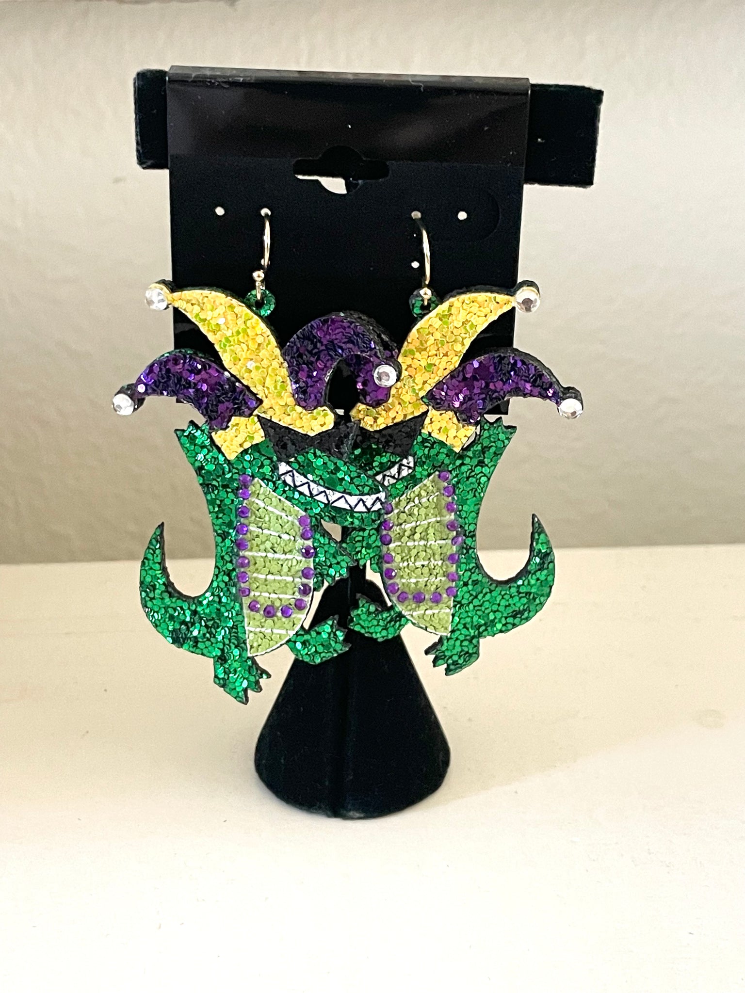 Mardi Gras alligator earrings