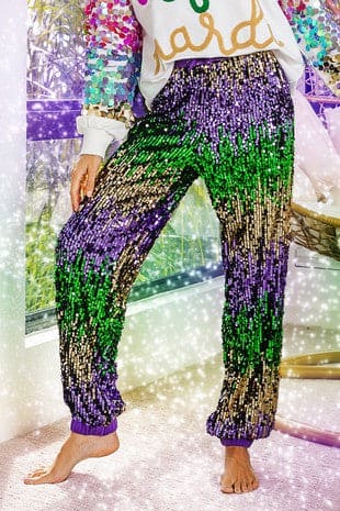 Mardi Gras sequin jogger pants