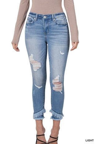 Mid-Rise distressed crop skinny jeans