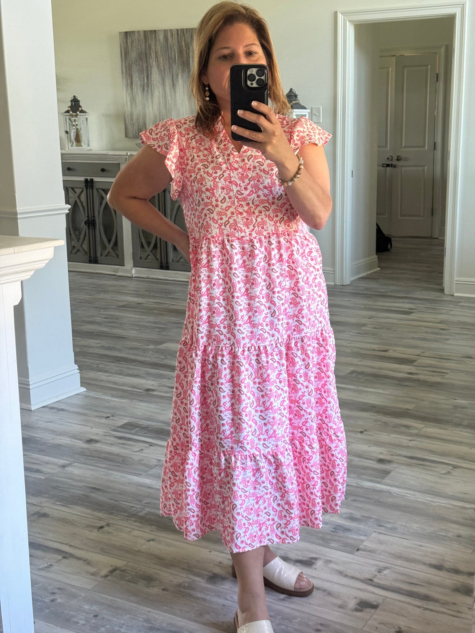 Pink paisley midi dress