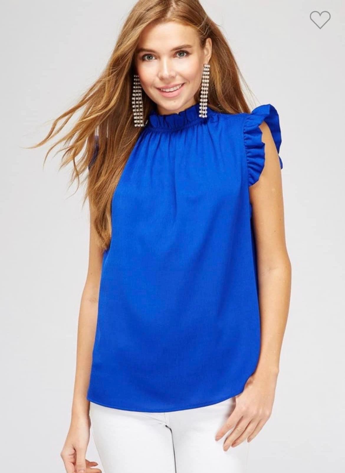 Royal Blue ruffle neck