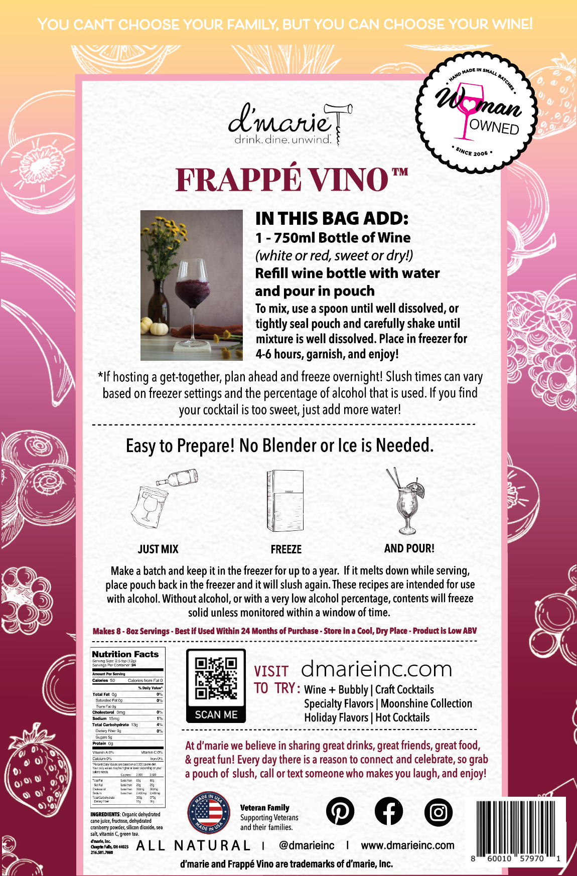 D'Marie Original Frappé Vino Frozen Wine Slush Mix