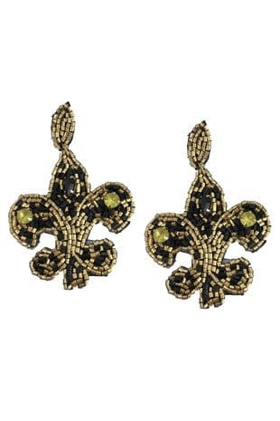 Black & Gold Bead Fleur De Lis Post Earrings Geaux Styles