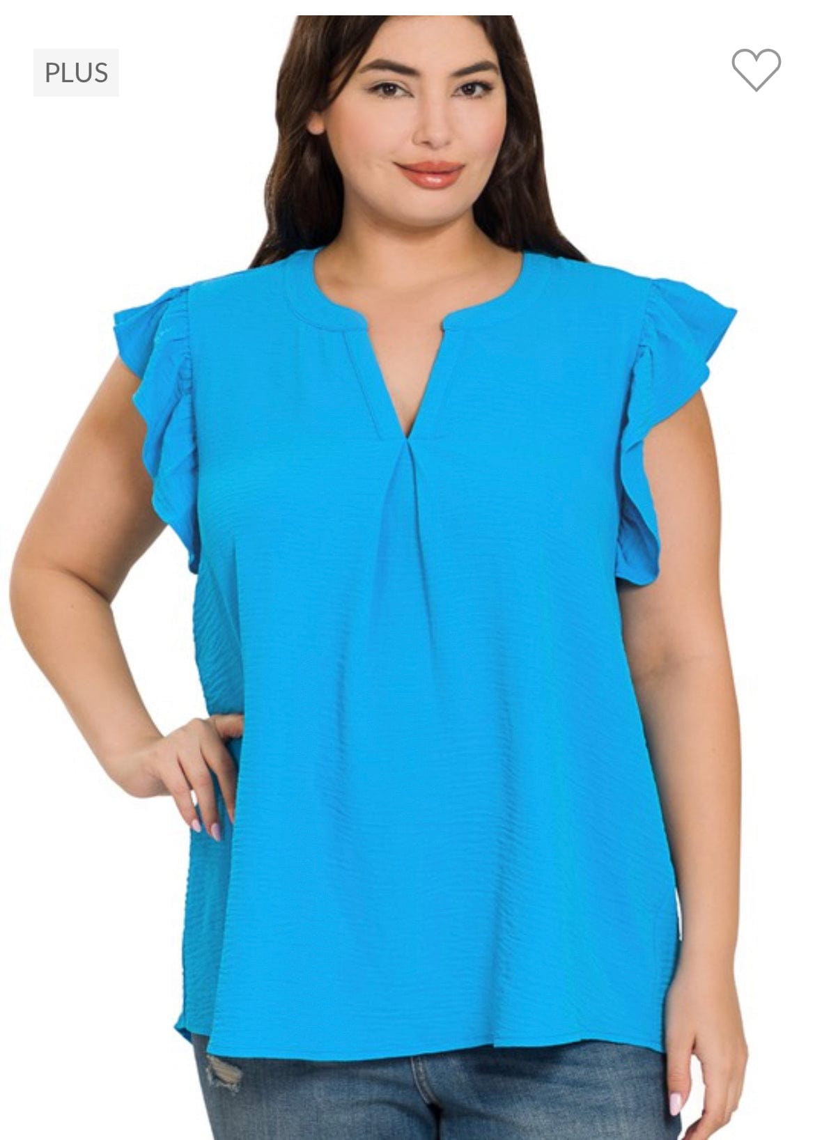 Curvy Woven airflow ruffle sleeves Blue