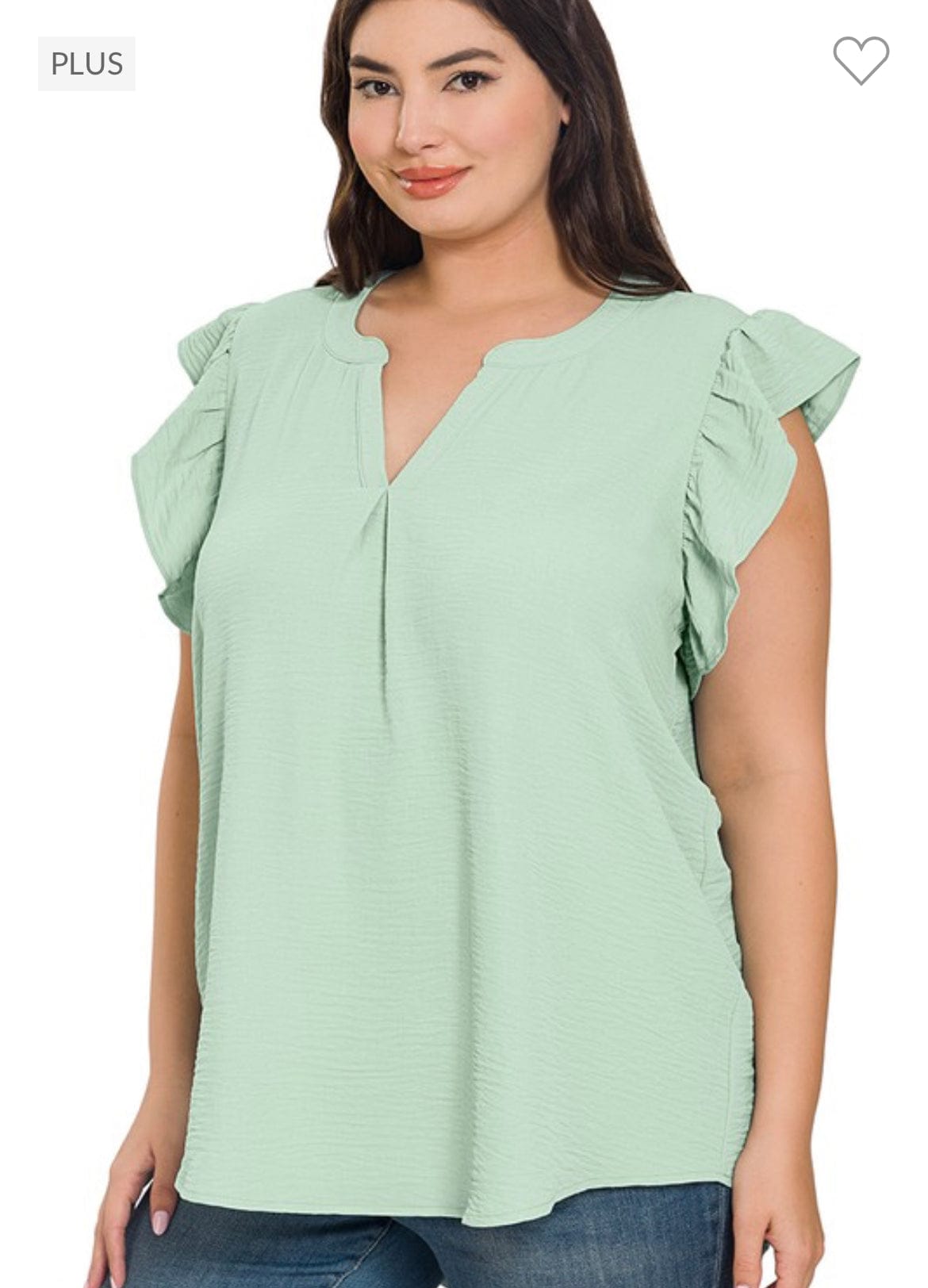 Curvy Woven airflow ruffle sleeves Sage