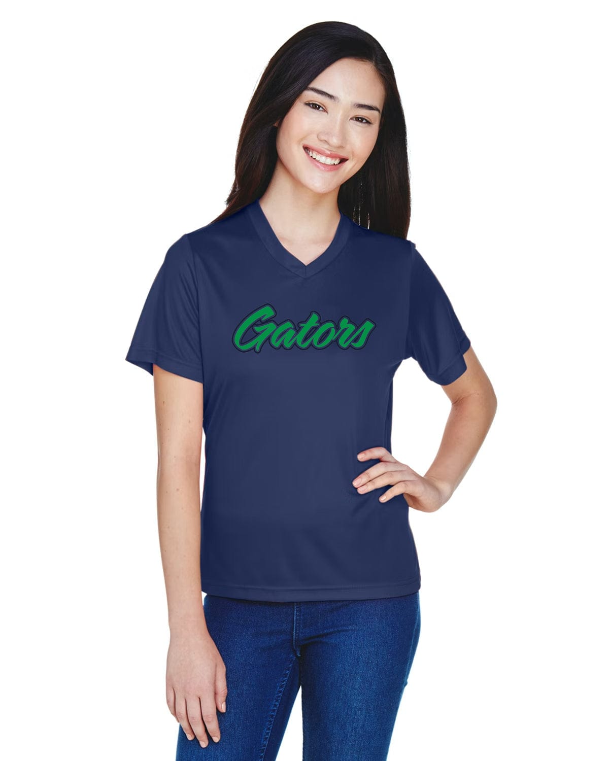 Gators 11/12 Football Women's V-Neck Shirt with Vinyl Logo Geaux Styles