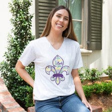 Mardi Gras Fleur of Lis grey top Geaux Styles