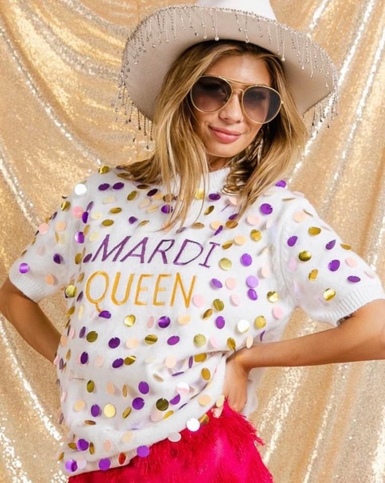 Mardi Gras short sleeve pullover with sparkle Geaux Styles