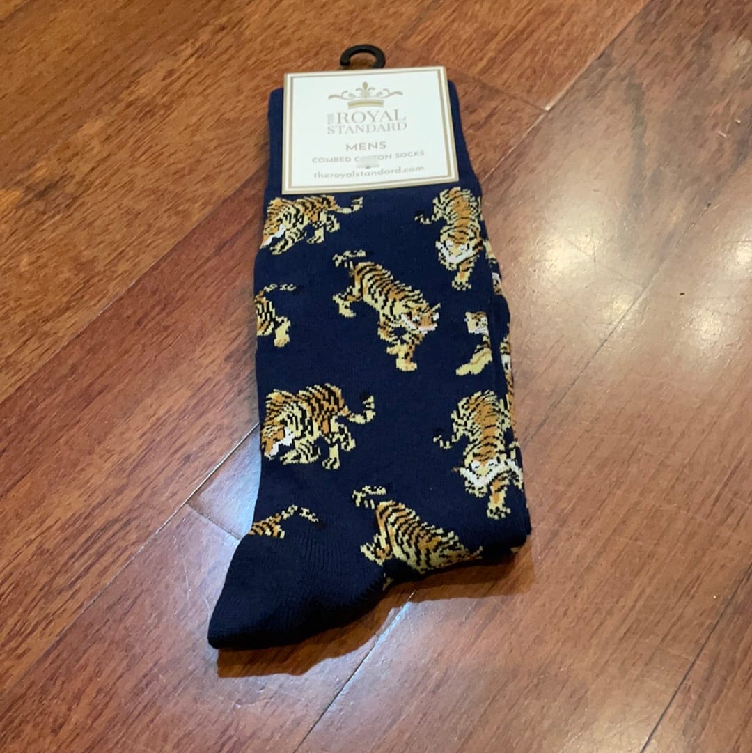 Men's Go Get Em Tiger Socks in Navy/Gold Geaux Styles